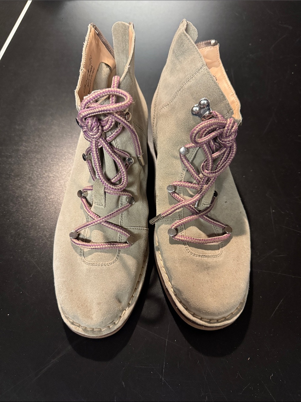 Hush Puppies Olive Suede Lace-Up Ankle Boots with Pink Laces